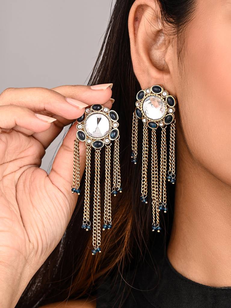 Kundan Tassel Drop Earrings : S24FAER519BLU