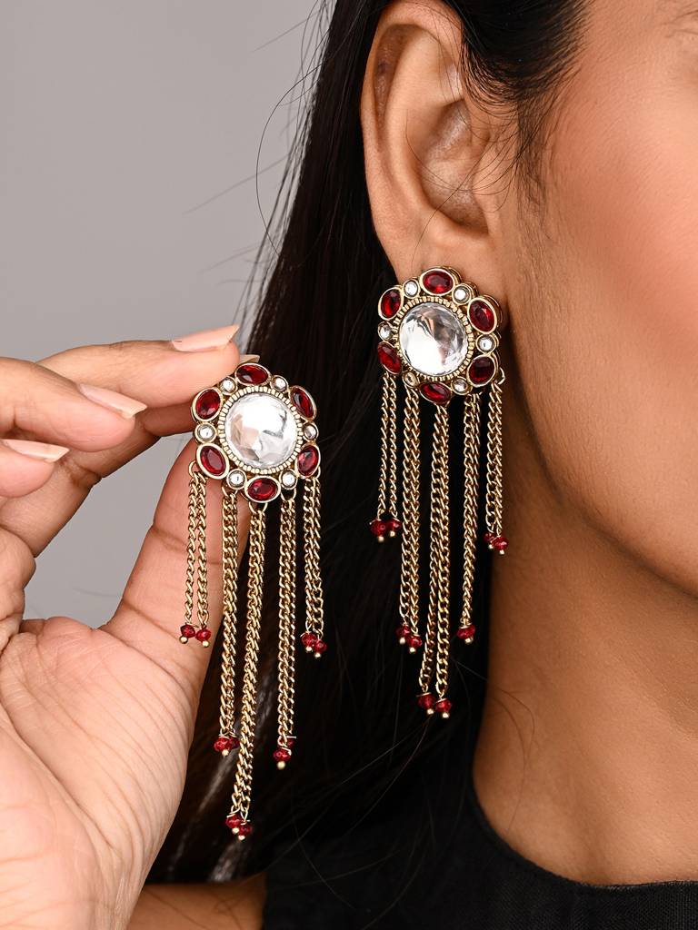 Kundan Tassel Drop Earrings : S24FAER519RED