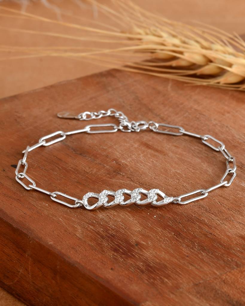 ZIRAK SILVER Pavé-Curb Paperclip Sterling-Silver Bracelet