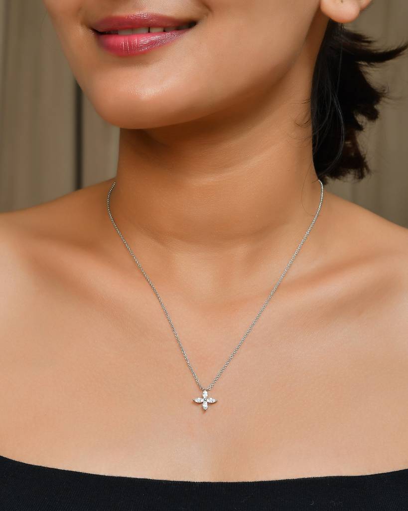 Sterling Silver Marquise Cz Four-Leaf Clover Pendant Necklace – Dainty Lucky Charm Jewelry : ZIRAK-Pendant-100