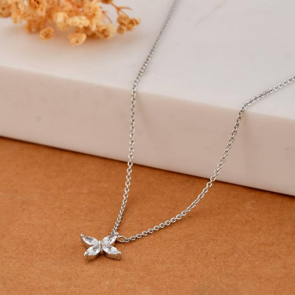 Sterling Silver Marquise Cz Four-Leaf Clover Pendant Necklace – Dainty Lucky Charm Jewelry : ZIRAK-Pendant-100