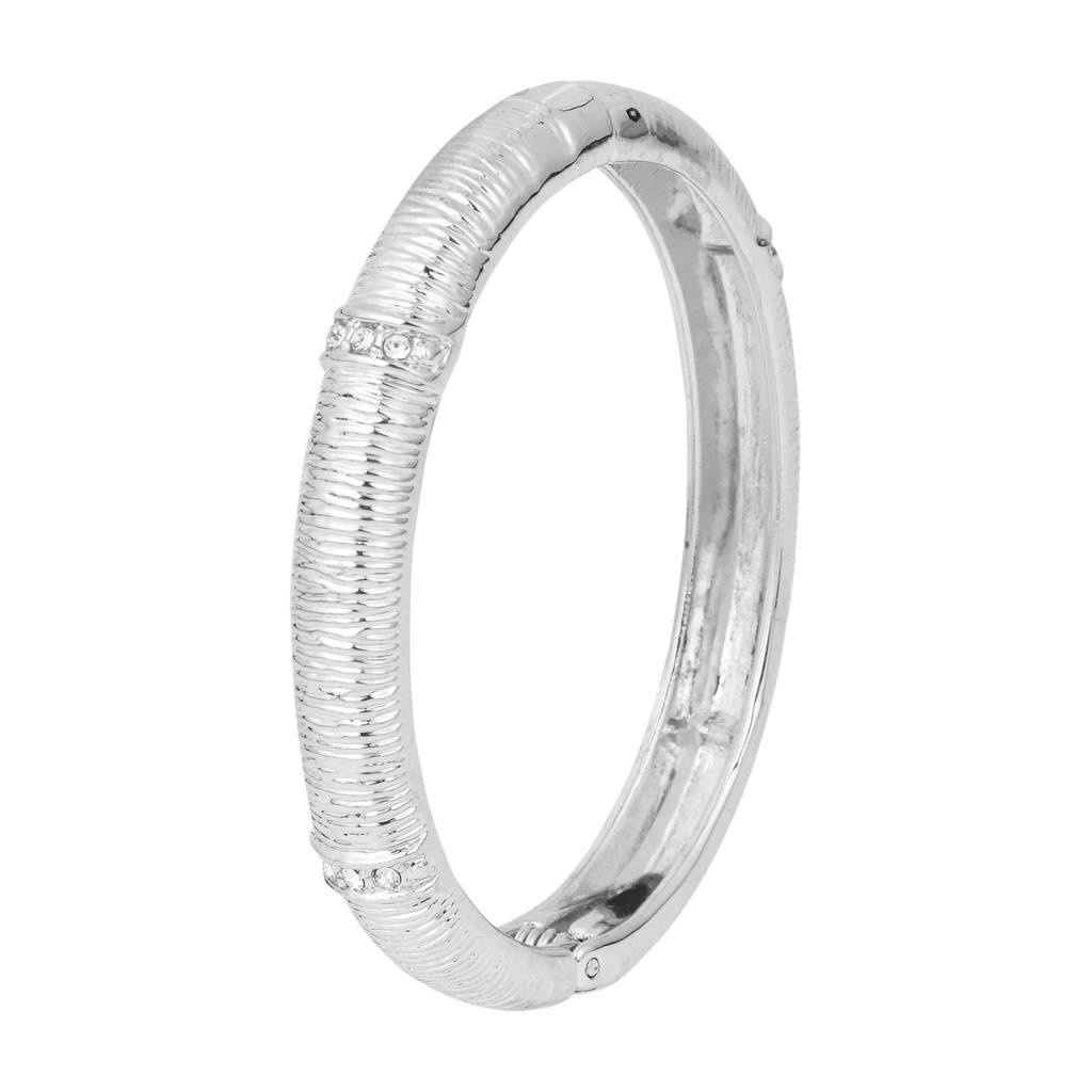 Brushed Stripe Thin Silver Bangle : WBR137WCSLV