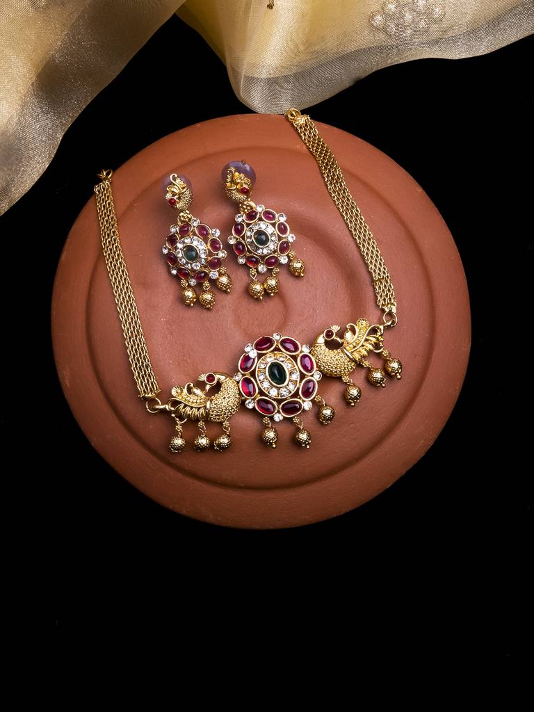 Exquisite Gold-Plated Dual Peacock Necklace Set : SATJS321