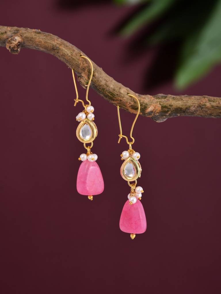 Natural Stone Bead Drop Earrings : S24JJER247PNK