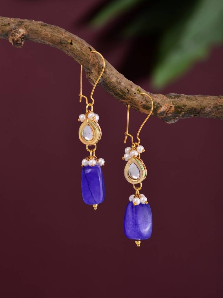Natural Stone Bead Drop Earrings : S24JJER247BLU