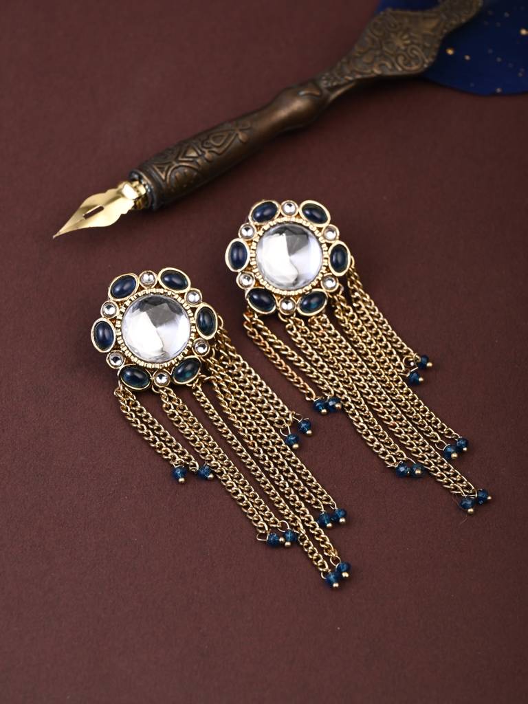 Kundan Tassel Drop Earrings : S24FAER519BLU