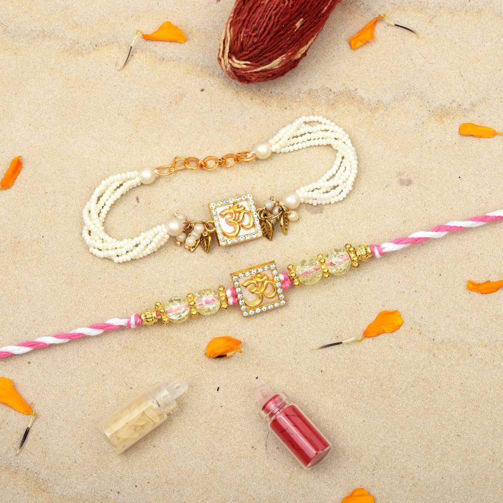 Divine Om Gold-Plated Rakhi Combo – Set Of 2 : MJRAKHI04