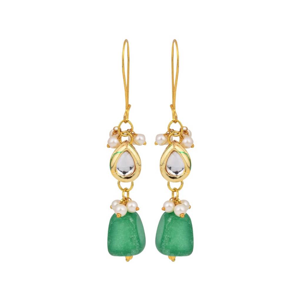 Natural Stone Bead Drop Earrings : S24JJER247GRN