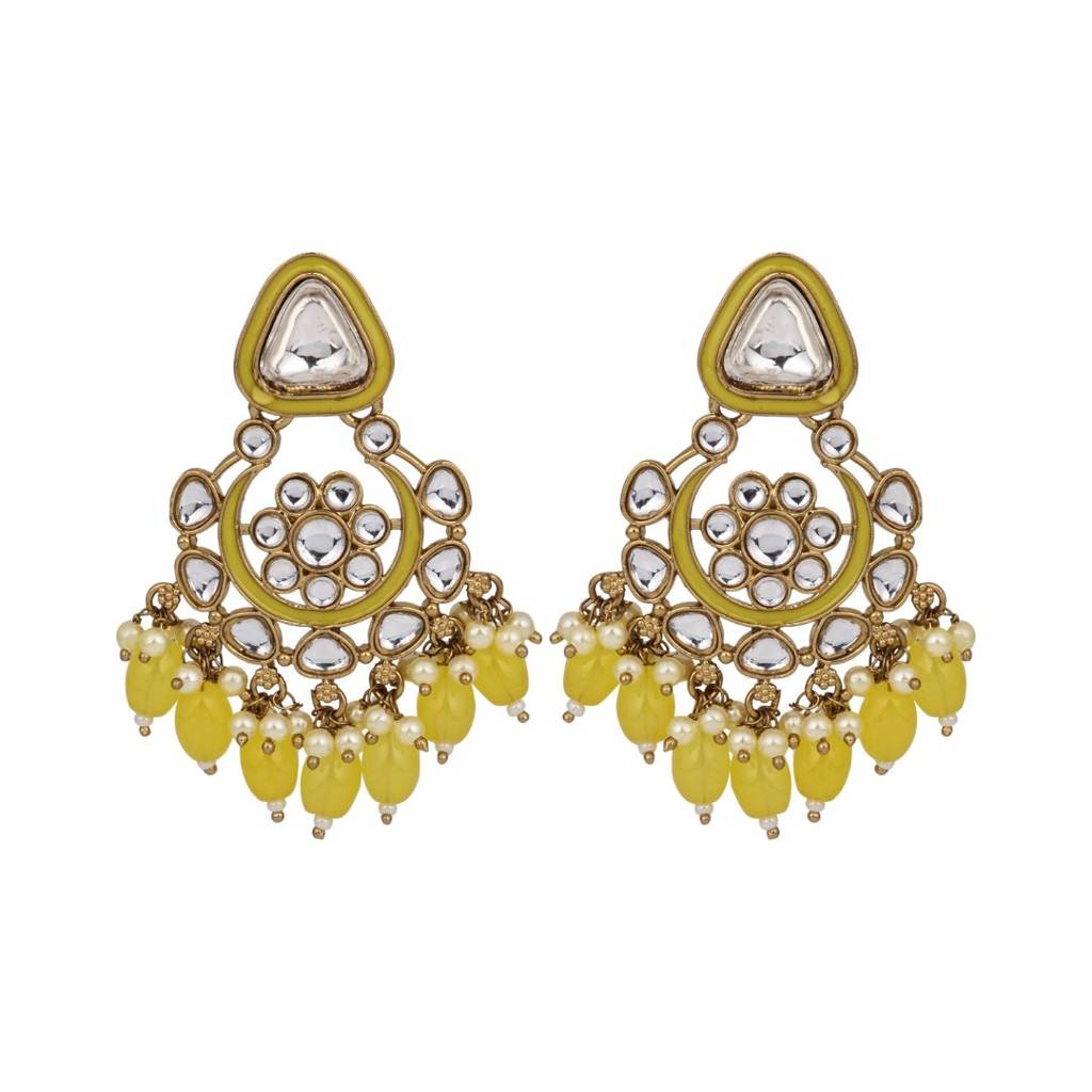 Kundan Hoop Pearl Fringe Earrings : S24FAER238YLW