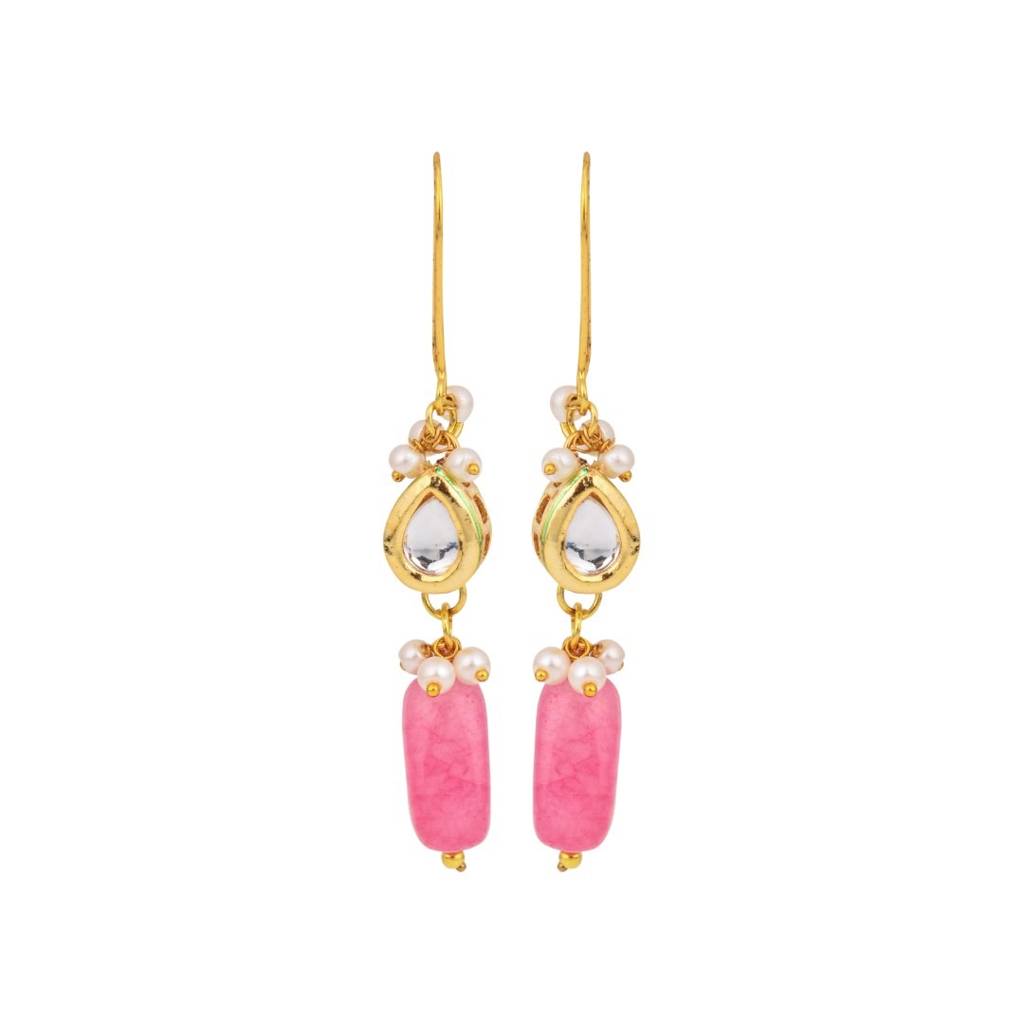 Natural Stone Bead Drop Earrings : S24JJER247PNK