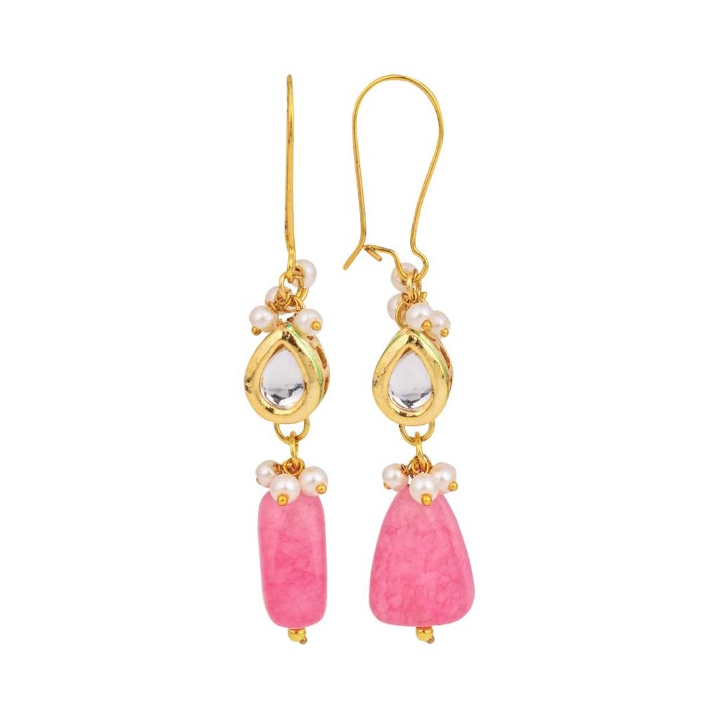 Natural Stone Bead Drop Earrings : S24JJER247PNK
