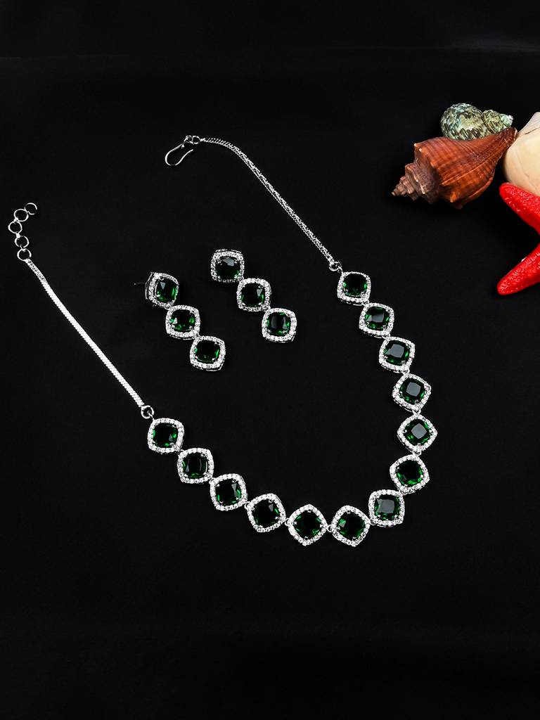 Â Eternal Sparkle:  Ad Sleek Necklace Set : AD132GREEN