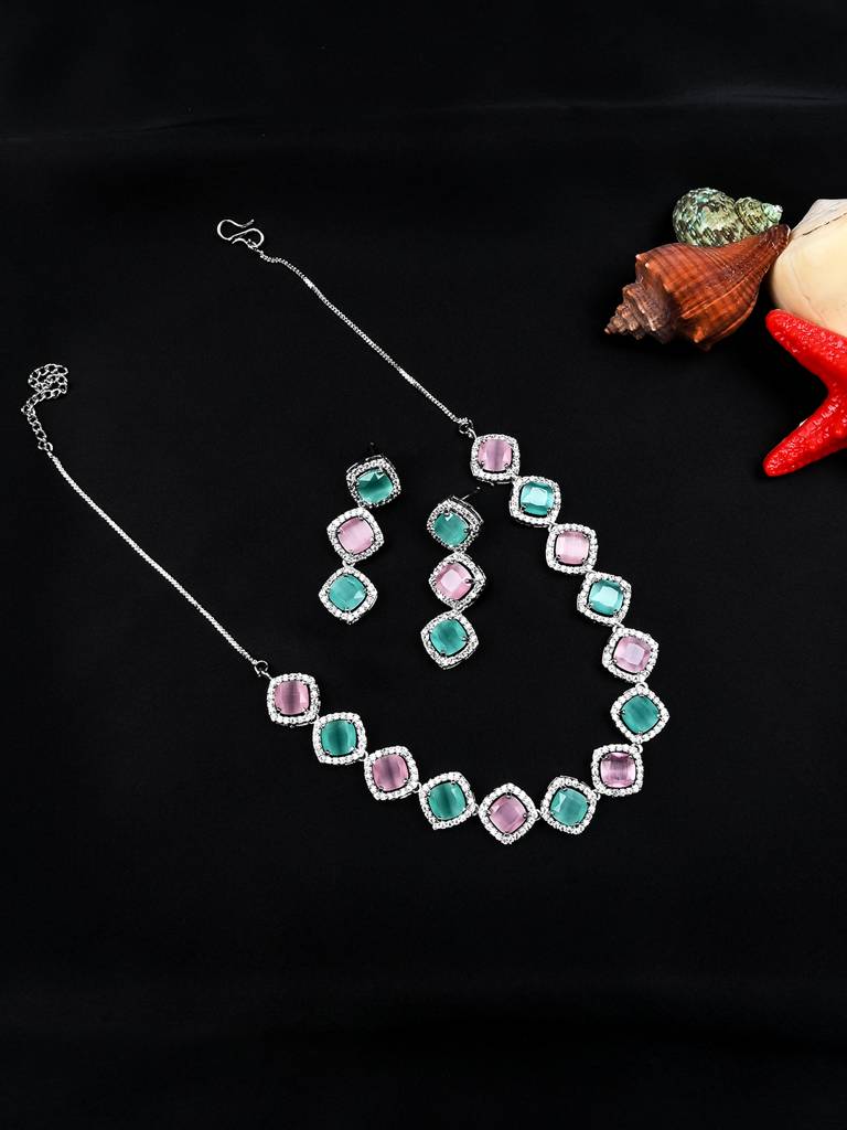 Â Eternal Sparkle:  Ad Sleek Necklace Set : AD132MULTI