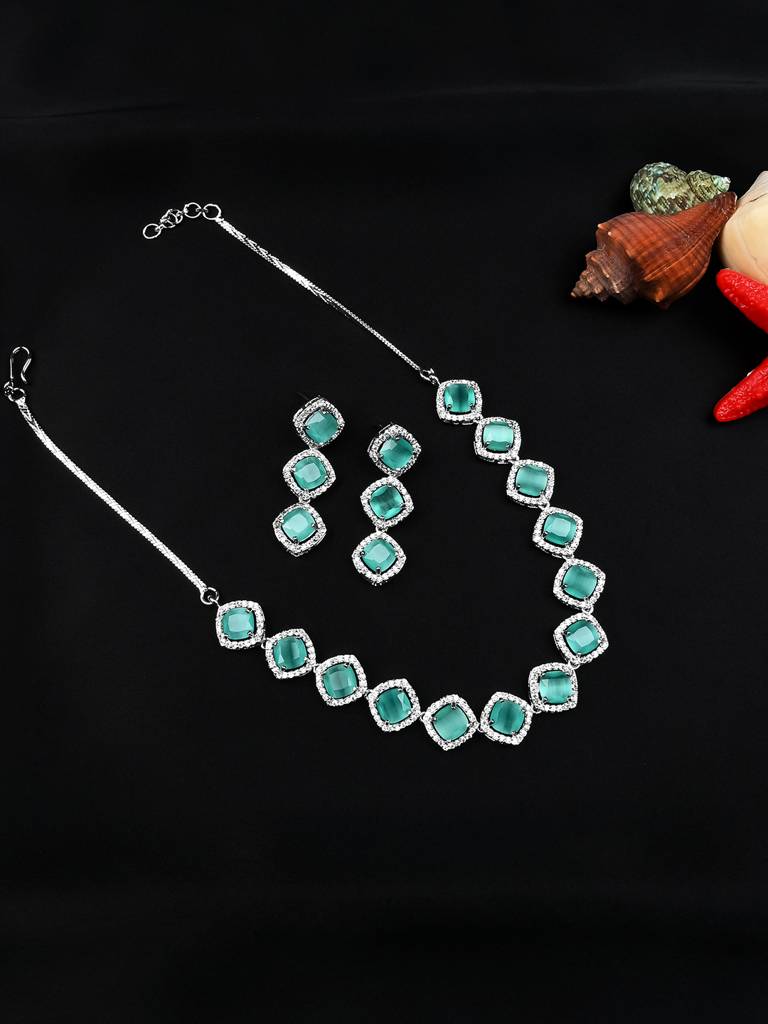 Â Eternal Sparkle:  Ad Sleek Necklace Set : AD132MINT