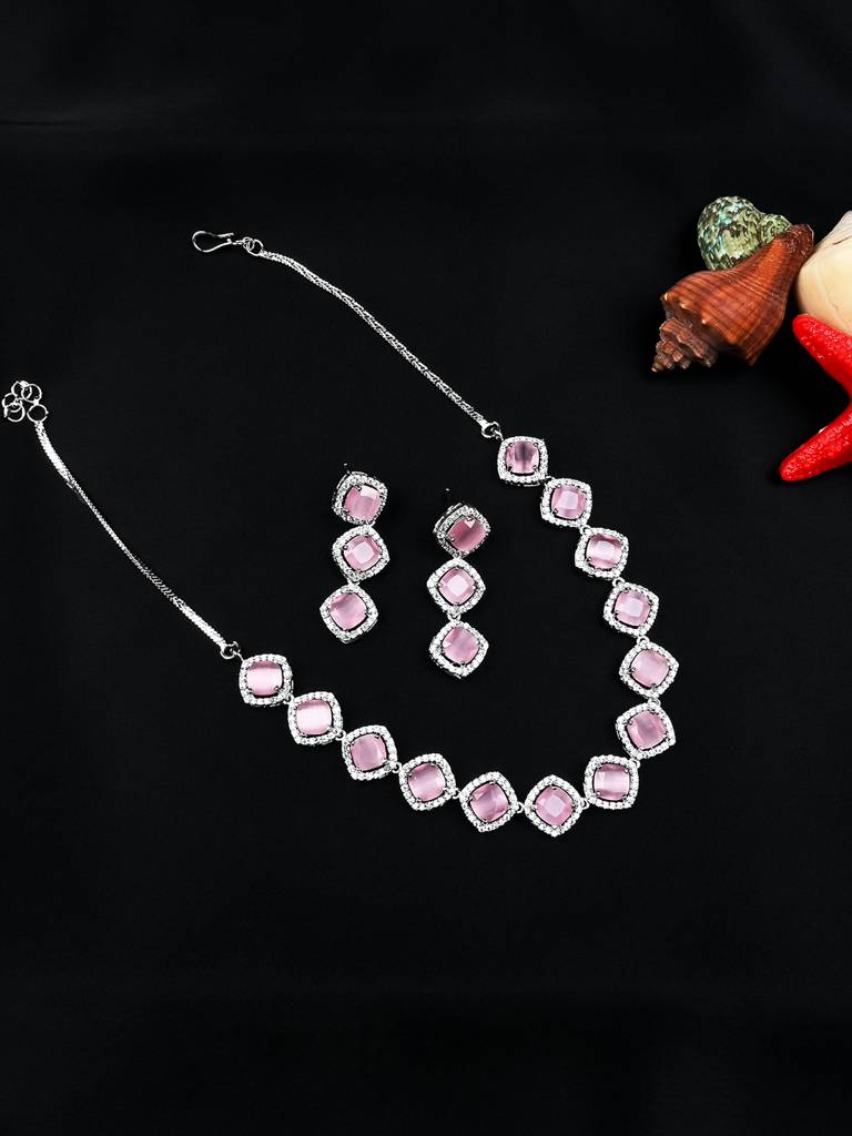 Â Eternal Sparkle:  Ad Sleek Necklace Set : AD132PINK
