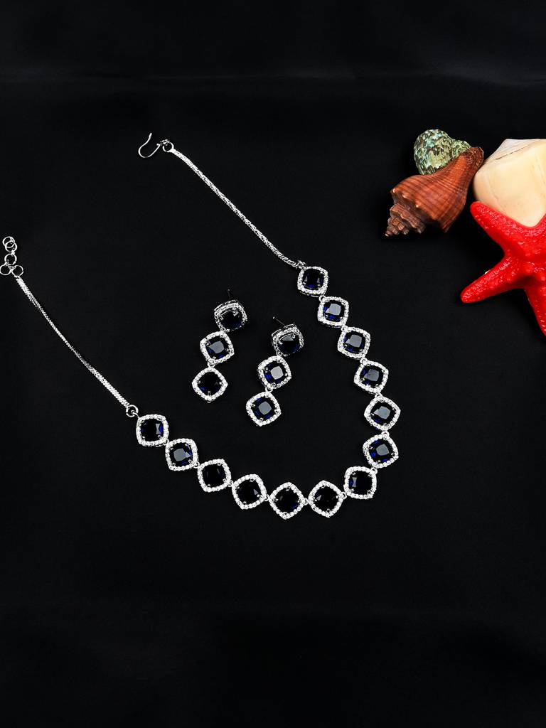 Â Eternal Sparkle:  Ad Sleek Necklace Set : AD132BLUE
