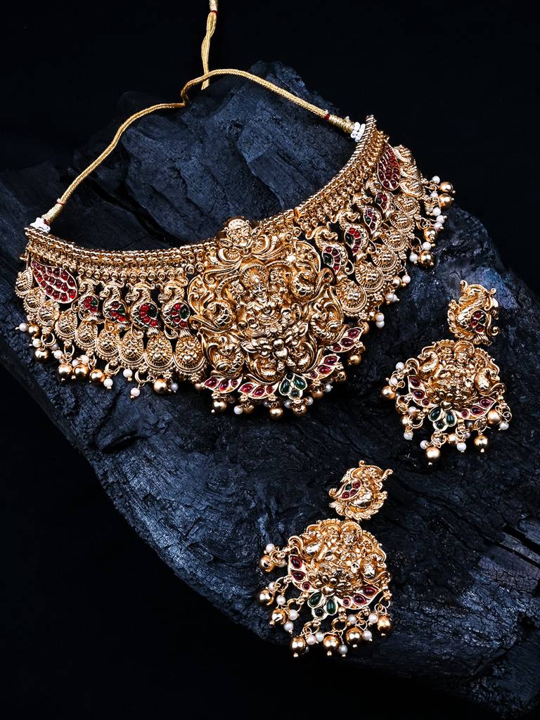 Gold Plated Stone Studded Designer Choker Setâ : CH17GOLDEN
