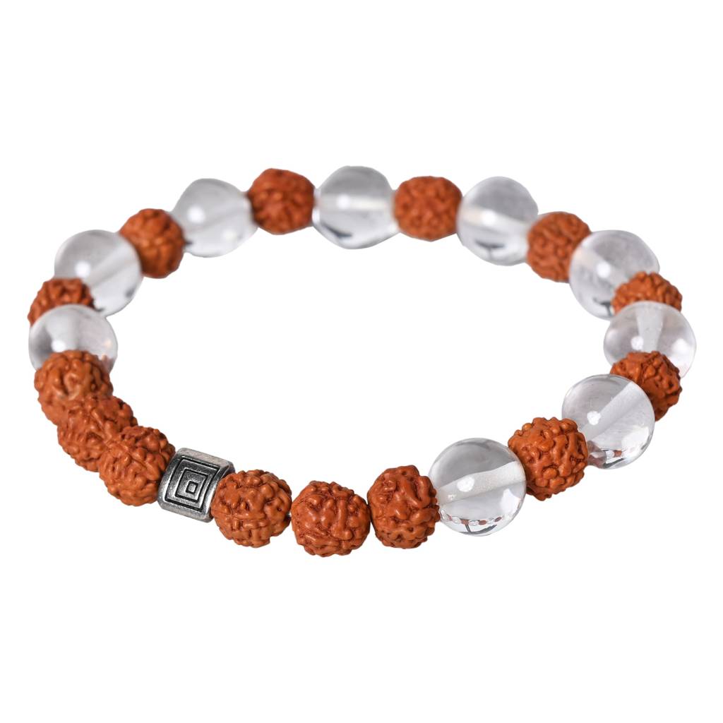 Quartz Crystal And Rudraksha Healing Gemstone Bracelet : QUARTAL-RUDRAKSHA-BRACELET