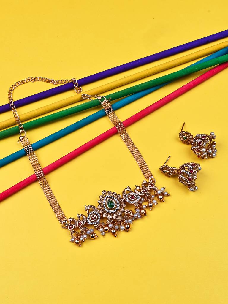 Exquisite Gold Plated Peacock Choker Set : SATJS326