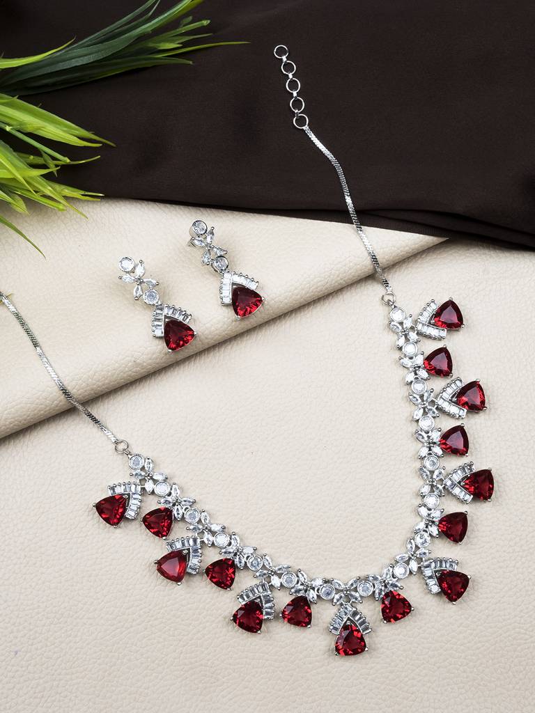 Cz Ad Necklace Set For Glamorous Lookâ : AD127RED