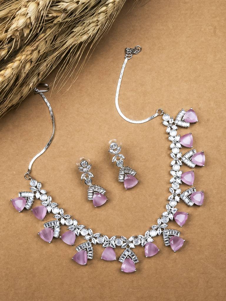 Cz Ad Necklace Set For Glamorous Lookâ : AD127PINK