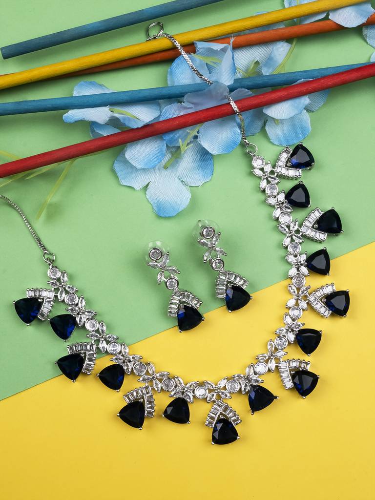 Cz Ad Necklace Set For Glamorous Lookâ : AD127BLUE