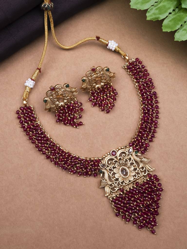 Peacock Hydra Necklace Set Green : W13Red