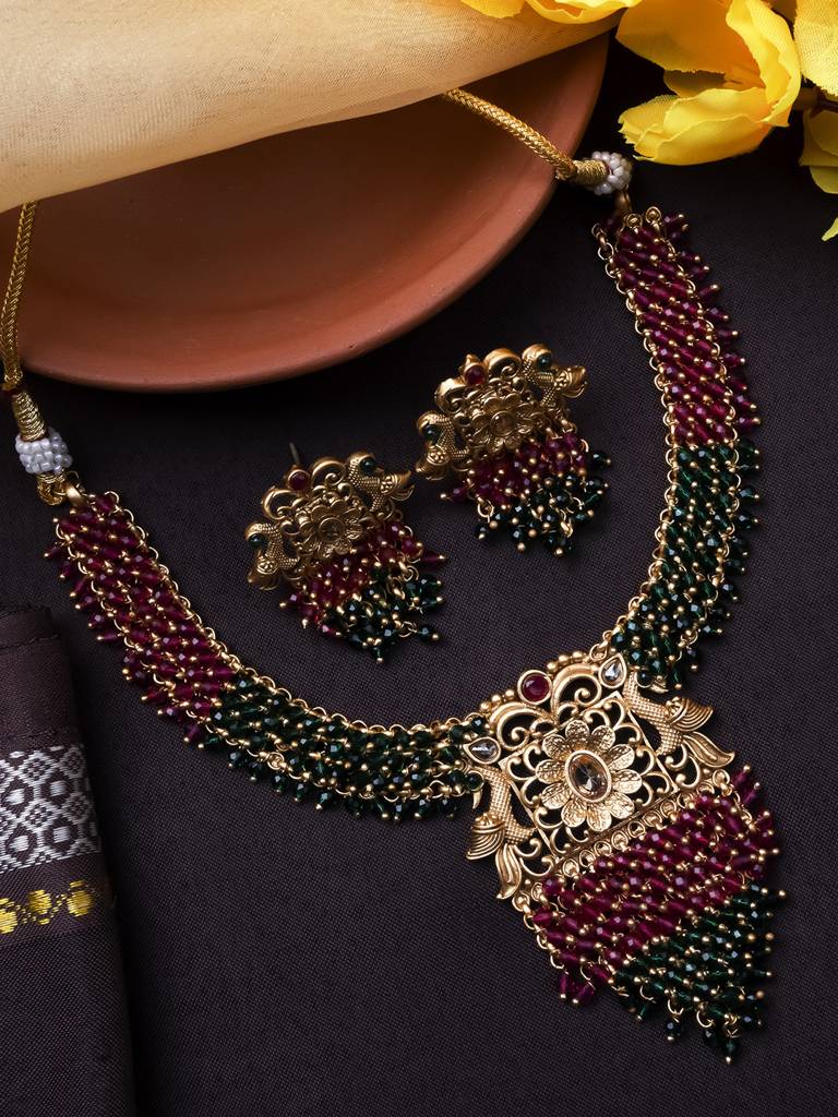 Peacock Hydra Necklace Set Green : W13Multi