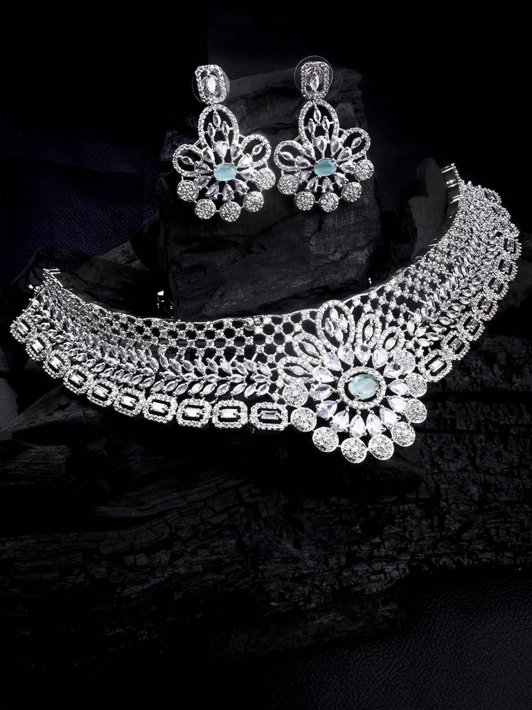 Turquoise Ad Cz Embellished Choker Set : AD131MINT
