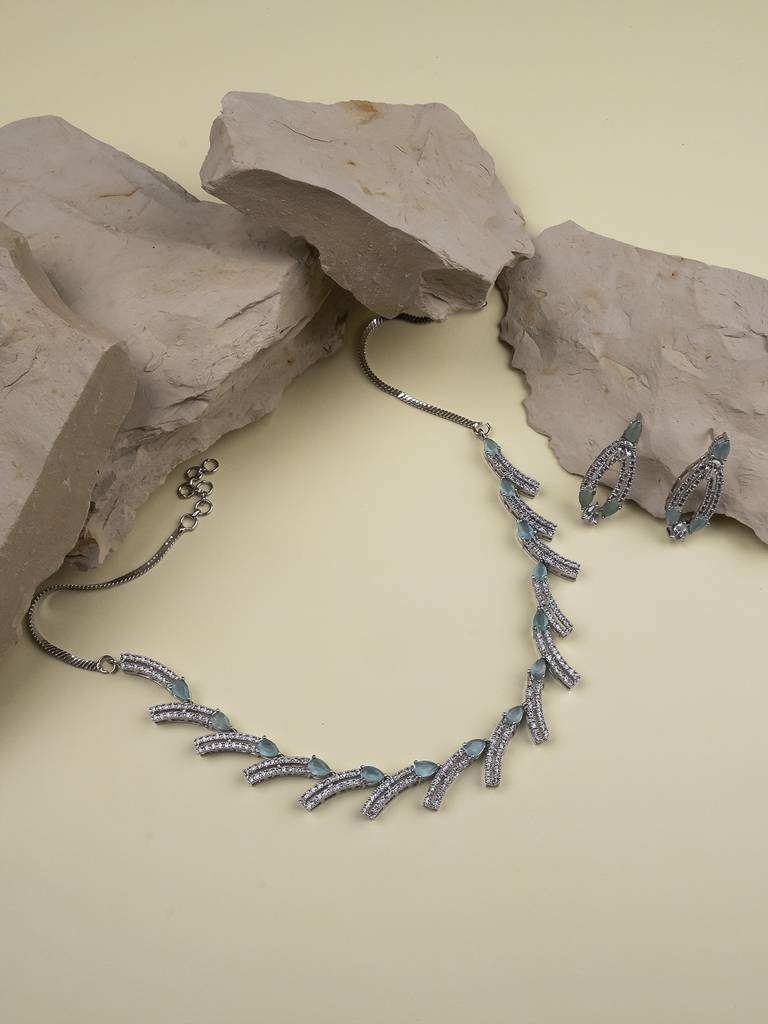 Sleek Luxurious Symmetrical Line Ad Necklace Set For Weddings, Parties And Festivals : AD139MINT
