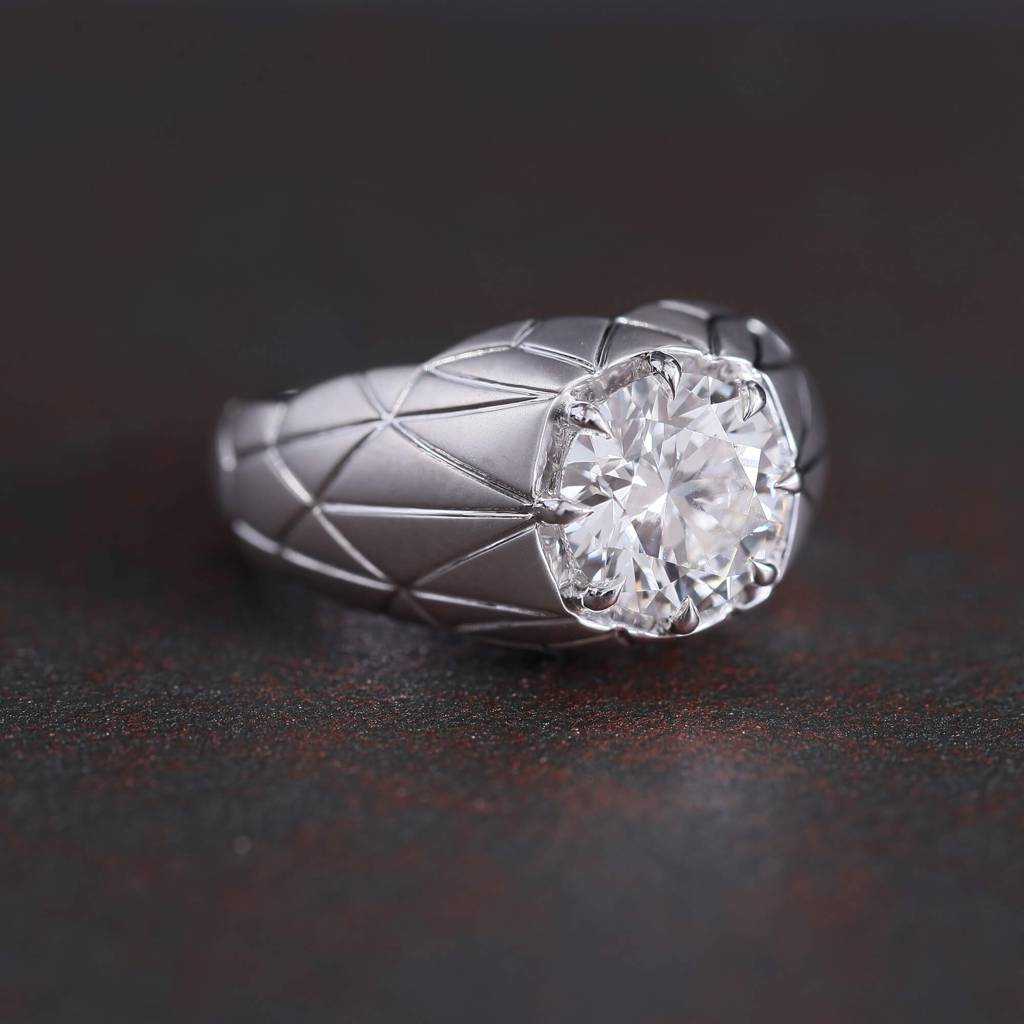 Architectural Facet Lab Grown Diamomd Gold Ring : E00107SE155_1_3R14WDEFVSL
