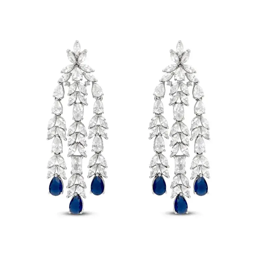 Statement Sapphire Cocktail Diamond Silver Earrings : E048