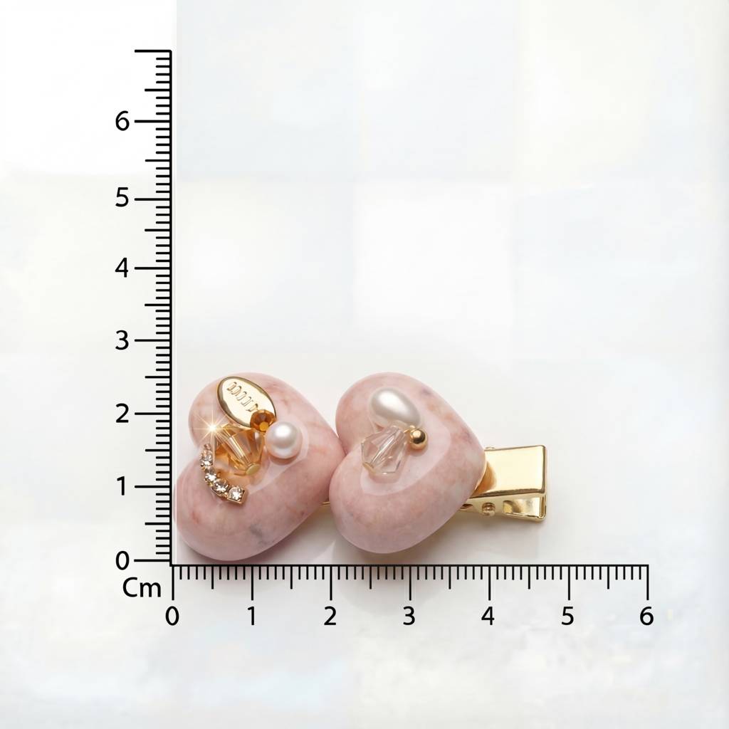 Korean Blush Marble Petite Heart Duo Clips : YUFSHR212
