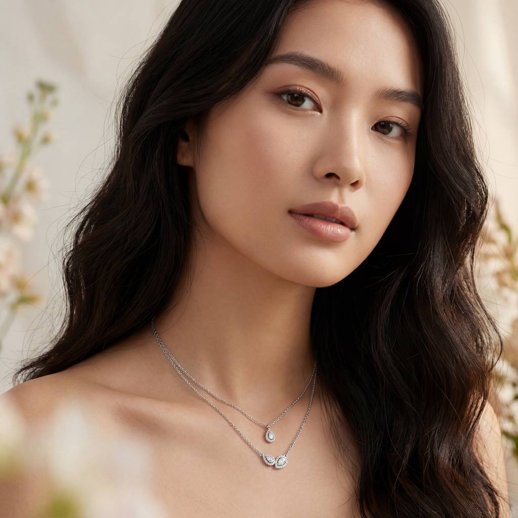 Korean Layered Teardrop & Marquise Petal Necklace : YUFSNL231