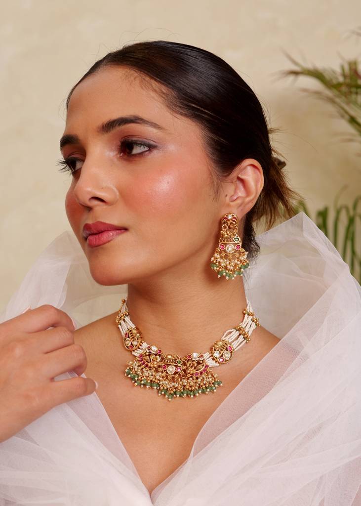 Morni Kundan Pearl Necklace Set : PR-248N