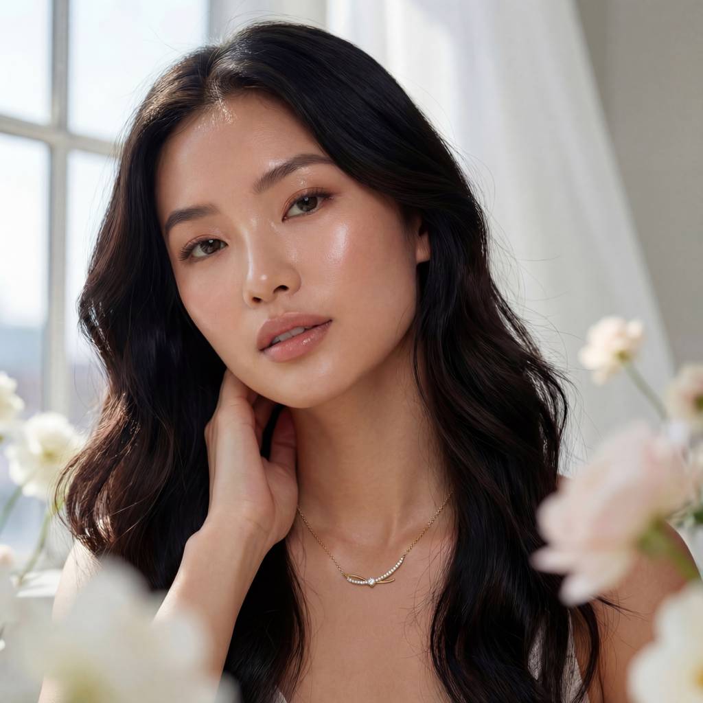 Korean Graceful Pavé Ribbon Bow Necklace : YUFSNL225