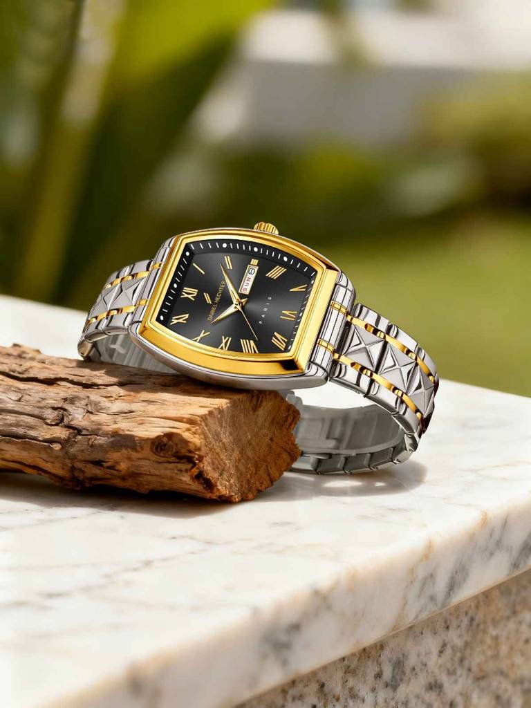 Daniel Hechter Duroc Collection Luxury Watch For Men With Roman Indices, Day-Date Display And Two-Tone Studded St : DHM1025-11