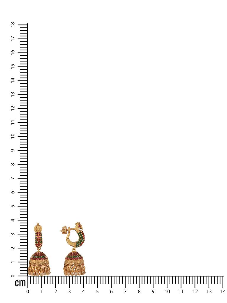 24Ct Gold-Plated Stone Studded & Beaded Peacock Shaped Jhumkas : EAR-JS24-30316