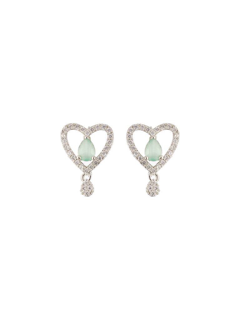 Rhodium-Plated Green Ad Stone Studded Heart Shaped Pendant With Earrings And Chain : NL-JS24-40398