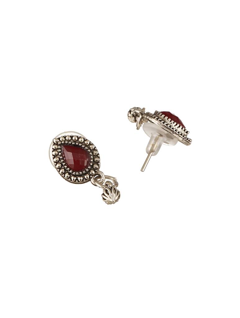 Oxidized Silver-Plated Green & Red Artificial Stone-Studded Handcrafted Jewellery Set : NL-JS24-40407