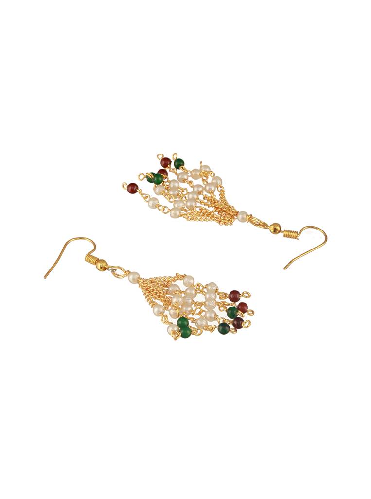 Gold-Plated Pearls Beaded Layered Necklace With Drop Earrings : NL-JS24-40404