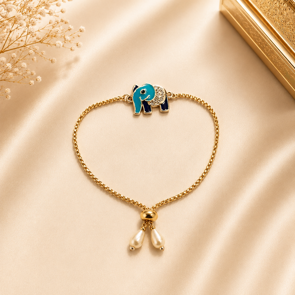 Royal Blue Elephant Pearl Rakhi : H-67