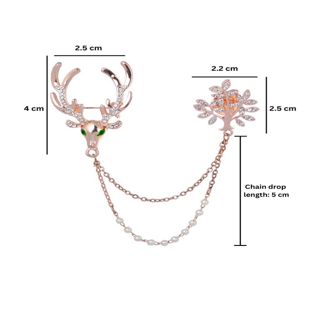Mens Rose Gold Plated Deer & Leaf Double Chained Collar Pin / Brooch : ASK316BR1142