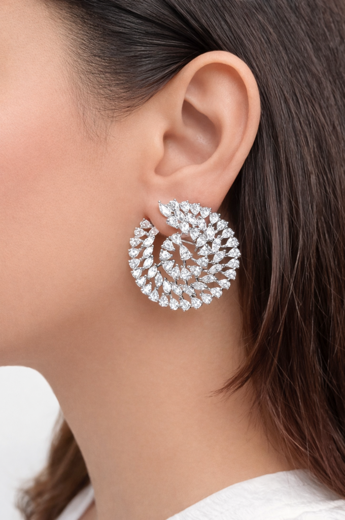Spiral Bloom White Zircon Earrings : PR-124E