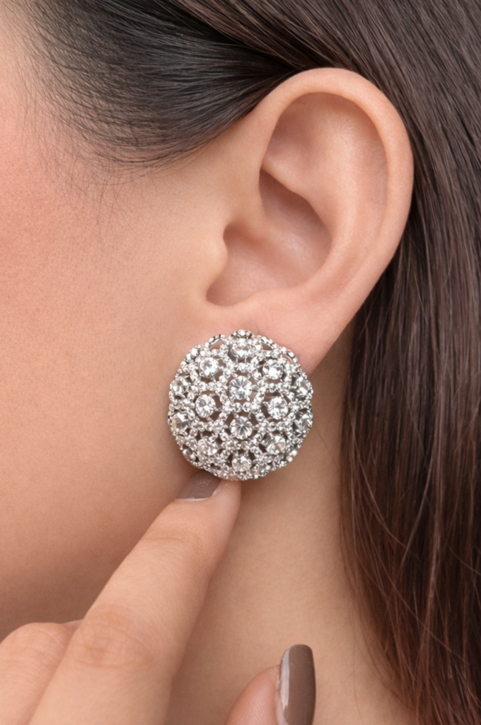 Classic Round White Zircon Studs : PR-123E