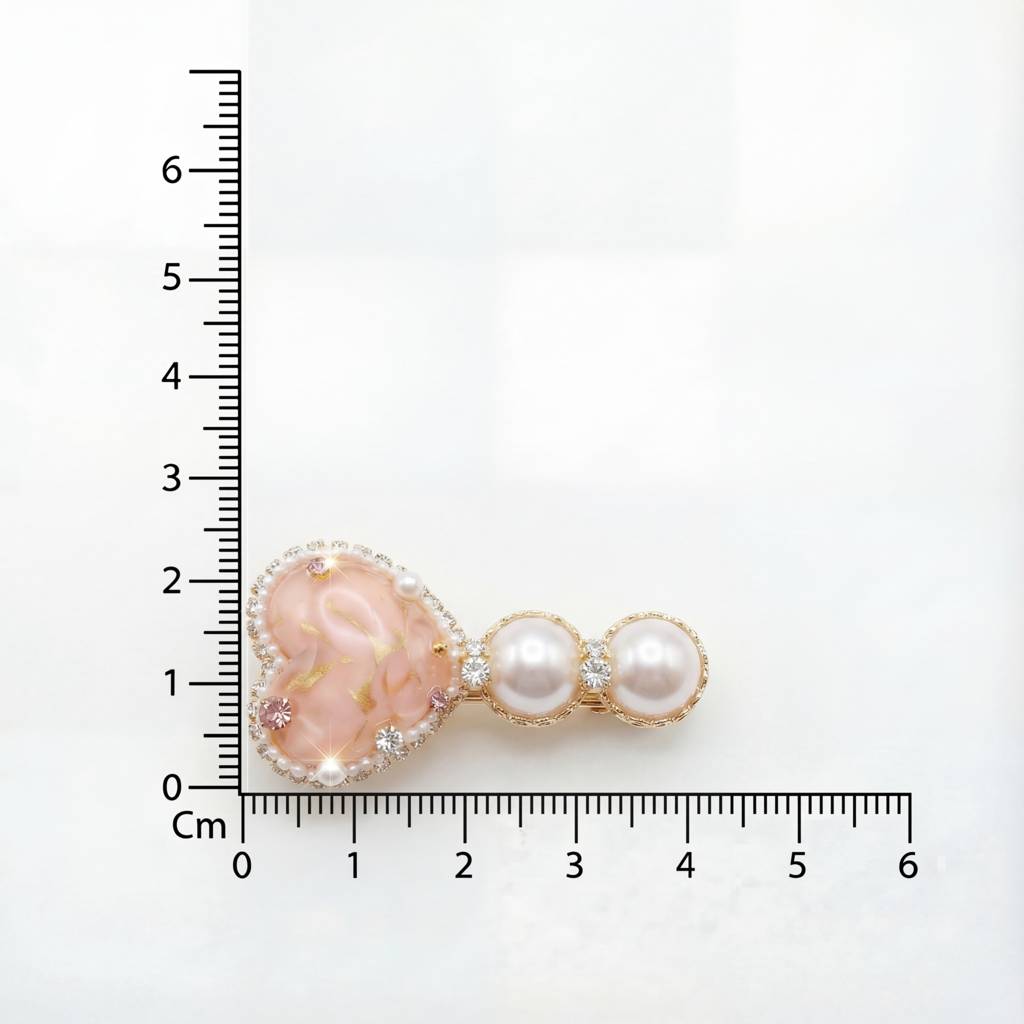 Korean Pink Ribbon-Heart & Pearl Embellished Hair Clip : YUFSHR210