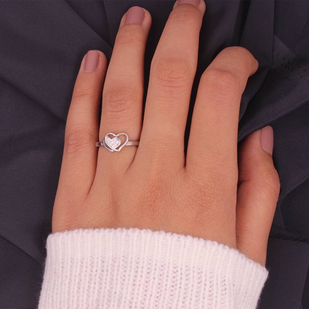 Entangled Hearts Silver Adjustable Ring : RG008