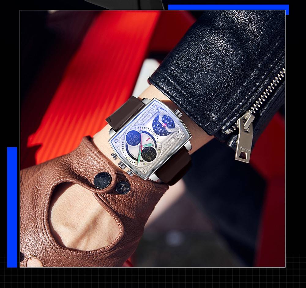 Giordano Square Analog-Digital Watch For Men – Triple Time Zone Displa, Silicone Strap : GZ-50161-02