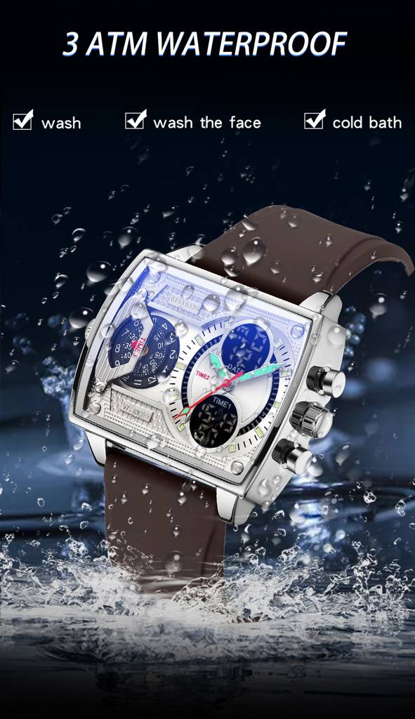 Giordano Square Analog-Digital Watch For Men – Triple Time Zone Displa, Silicone Strap : GZ-50161-02