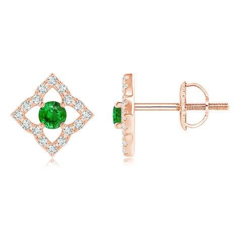 925 Sterling Emerald Green Cz Round-Cut Star-Shaped Halo Stud Earrings For Women : ER-0045-EME-RG